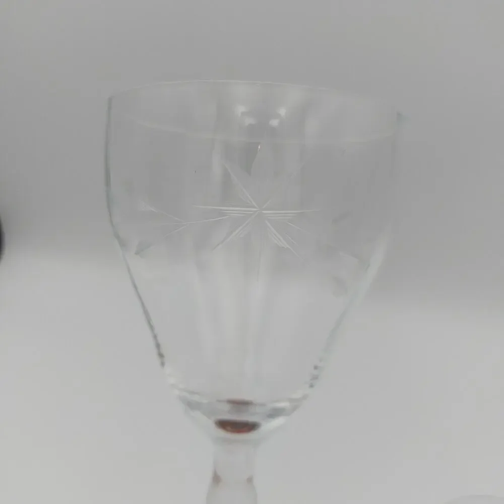 Vintage Etched Glass Wine Goblets Starburst Pattern Set of 2
